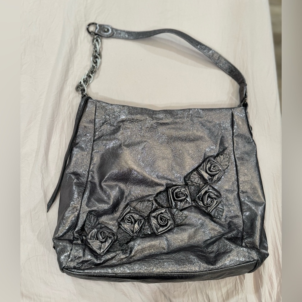 Elliott Lucca Metallic Silver Floral Leather Bag - Picture 3 of 16